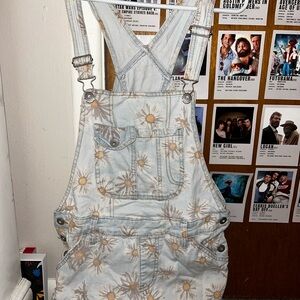 Daisy Print Denim Overalls